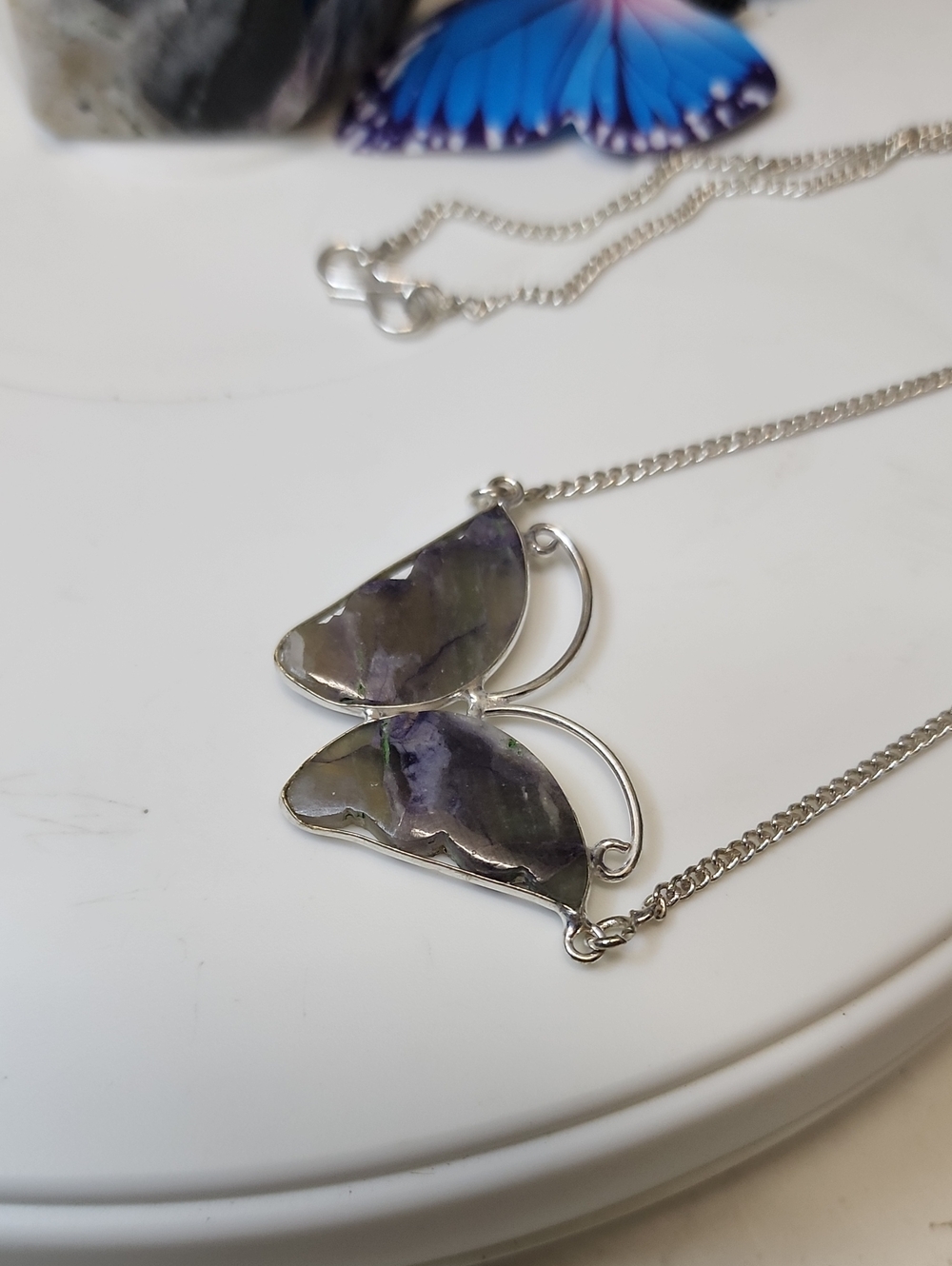 Butterfly Pendant Necklace with Purple Stone